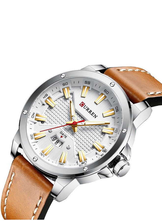 كارين سوار من جلد جينيون مقاوم للماء مع سوار كوارتز كالاندر 8376 - 46 ملم - فضي للرجال - Image 2