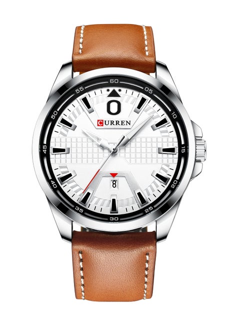 Men's Waterproof Geniune Leather BAnd With CalAnder Quartz Watch 8379 - 47 mm - Orange