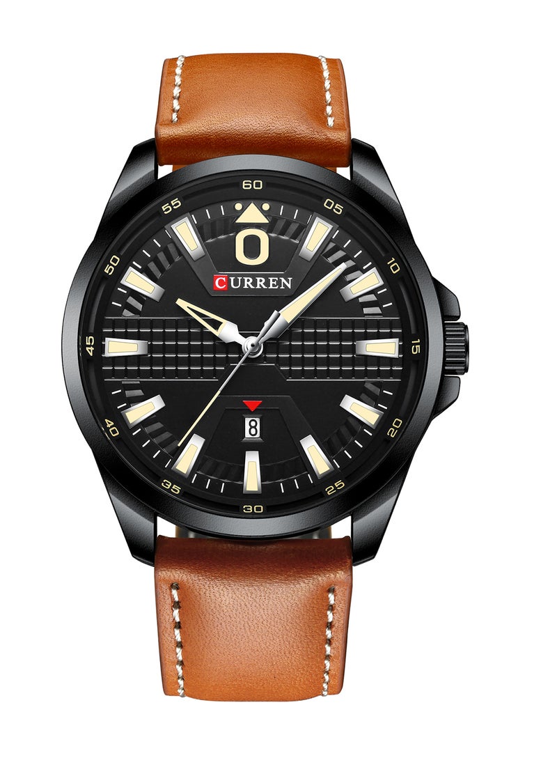 CURREN - Men's Waterproof Geniune Leather BAnd With CalAnder Quartz Watch 8379 - 47 mm - Orange - Image 1