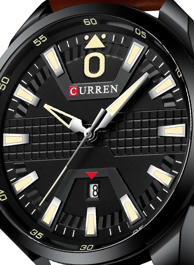 CURREN - Men's Waterproof Geniune Leather BAnd With CalAnder Quartz Watch 8379 - 47 mm - Orange - Image 1