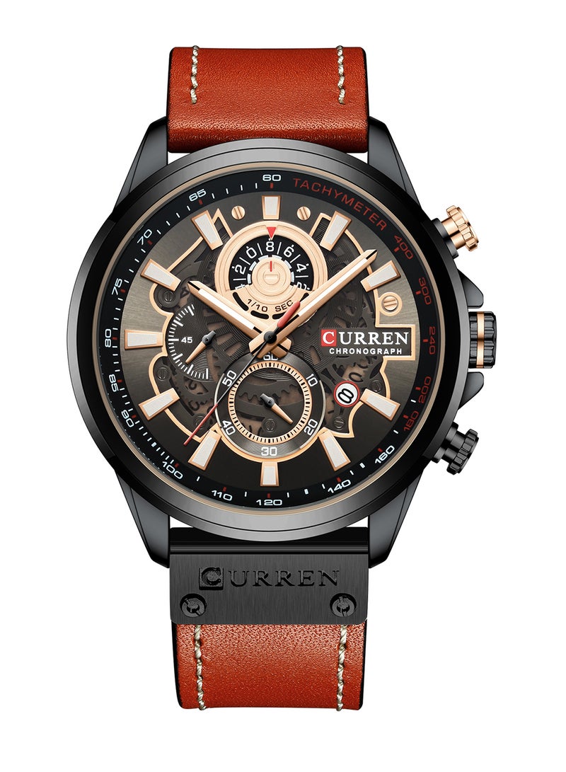 CURREN Men's Waterproof Geniune Leather BAnd Chronograph Quartz Watch 8380 - 48 mm - Orange  - Image 1