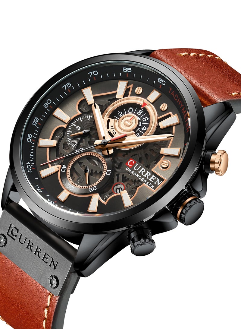 CURREN Men's Waterproof Geniune Leather BAnd Chronograph Quartz Watch 8380 - 48 mm - Orange  - Image 2