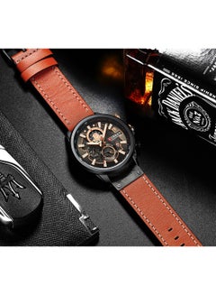 CURREN Men's Waterproof Geniune Leather BAnd Chronograph Quartz Watch 8380 - 48 mm - Orange  - Image 3
