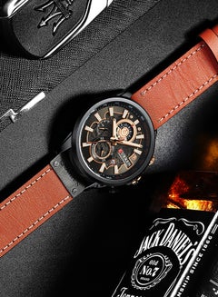 CURREN Men's Waterproof Geniune Leather BAnd Chronograph Quartz Watch 8380 - 48 mm - Orange  - Image 5