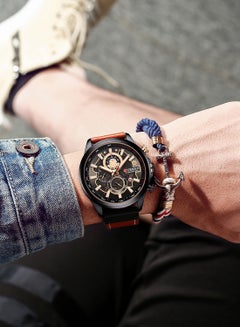 CURREN Men's Waterproof Geniune Leather BAnd Chronograph Quartz Watch 8380 - 48 mm - Orange  - Image 4