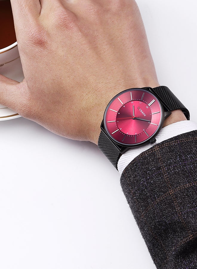 كارين ساعة يد كوارتز كاجوال بسوار شبكي من الستانلس ستيل مقاومة للماء طراز 8303 - مقاس 41 مم - لون أسود للرجال - Image 4