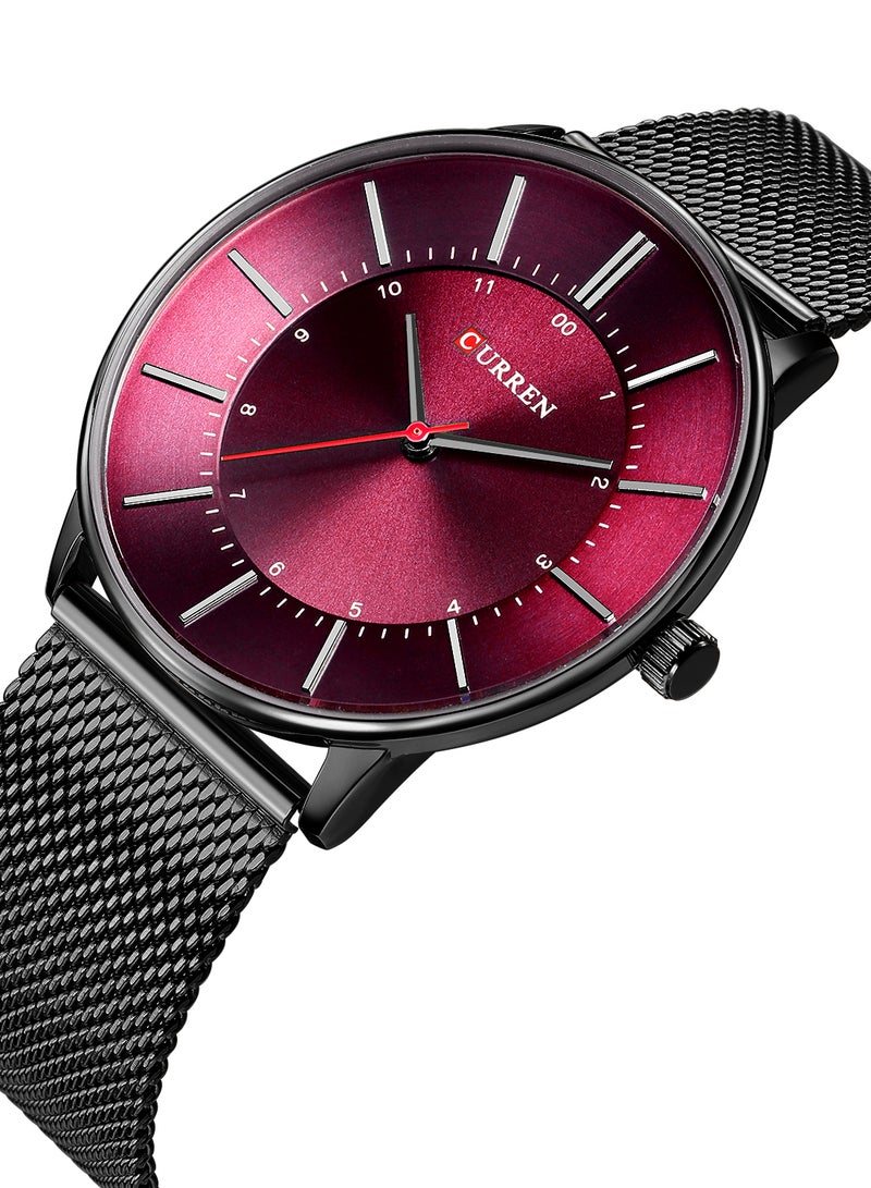 كارين ساعة يد كوارتز كاجوال بسوار شبكي من الستانلس ستيل مقاومة للماء طراز 8303 - مقاس 41 مم - لون أسود للرجال - Image 3