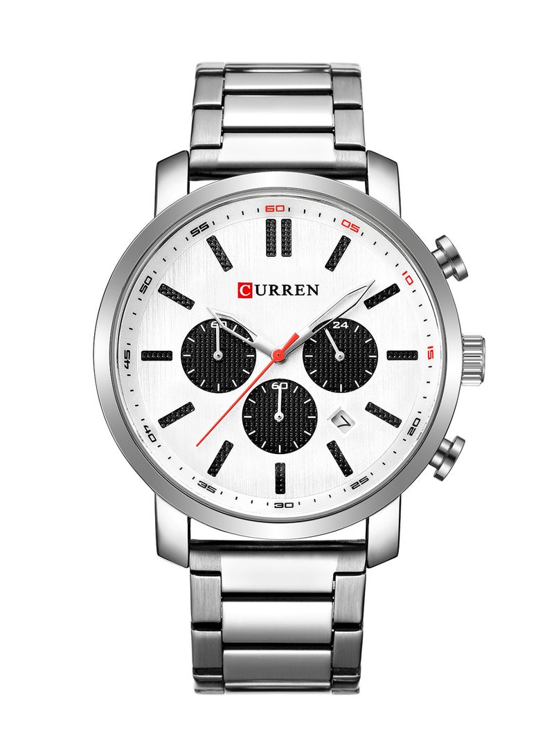 كارين ساعة يد كوارتز كاجوال كرونوغراف مقاومة للماء بسوار من الستانلس ستيل طراز 8315 - مقاس 46 مم - لون فضي للرجال - Image 1