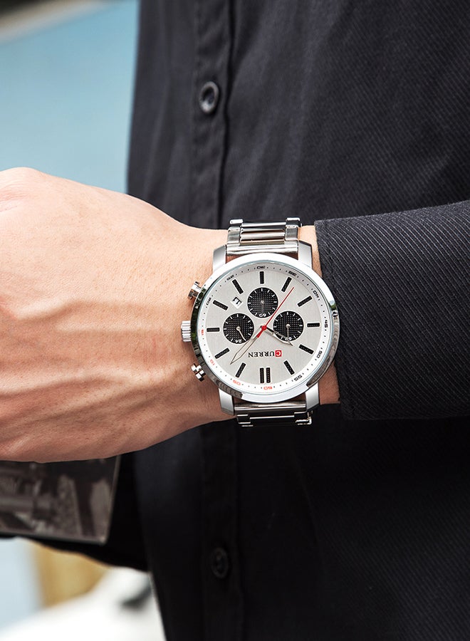 كارين ساعة يد كوارتز كاجوال كرونوغراف مقاومة للماء بسوار من الستانلس ستيل طراز 8315 - مقاس 46 مم - لون فضي للرجال - Image 5