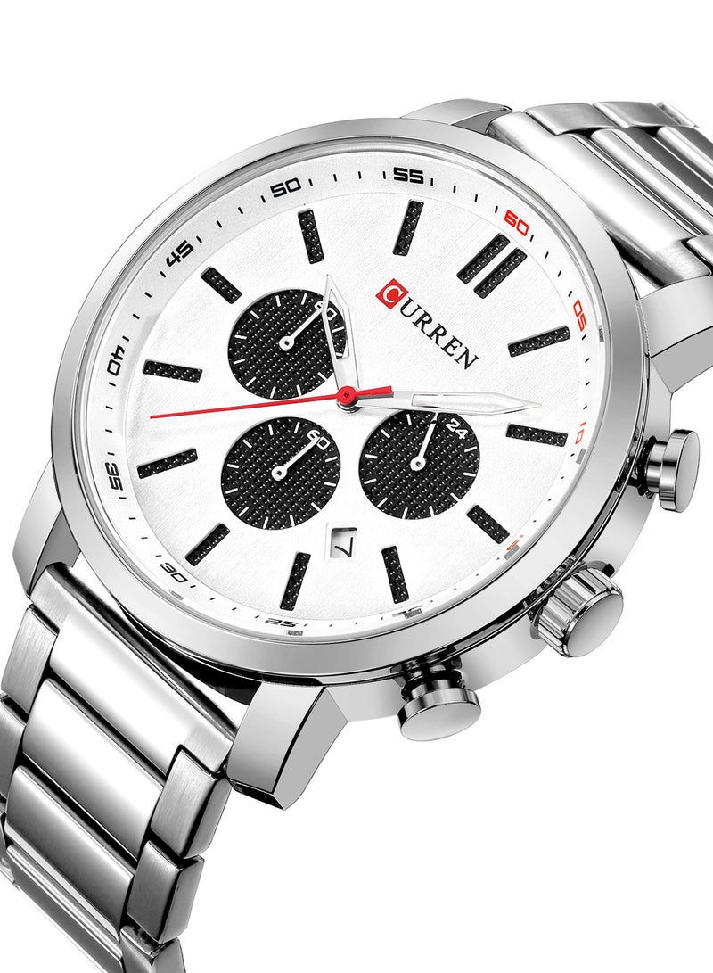 كارين ساعة يد كوارتز كاجوال كرونوغراف مقاومة للماء بسوار من الستانلس ستيل طراز 8315 - مقاس 46 مم - لون فضي للرجال - Image 2