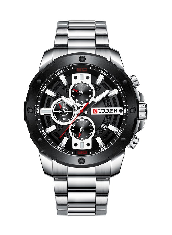 كارين ساعة يد كوارتز كاجوال كرونوغراف مقاومة للماء بسوار من الستانلس ستيل طراز 8336 - 49 مم - فضي للرجال - Image 1