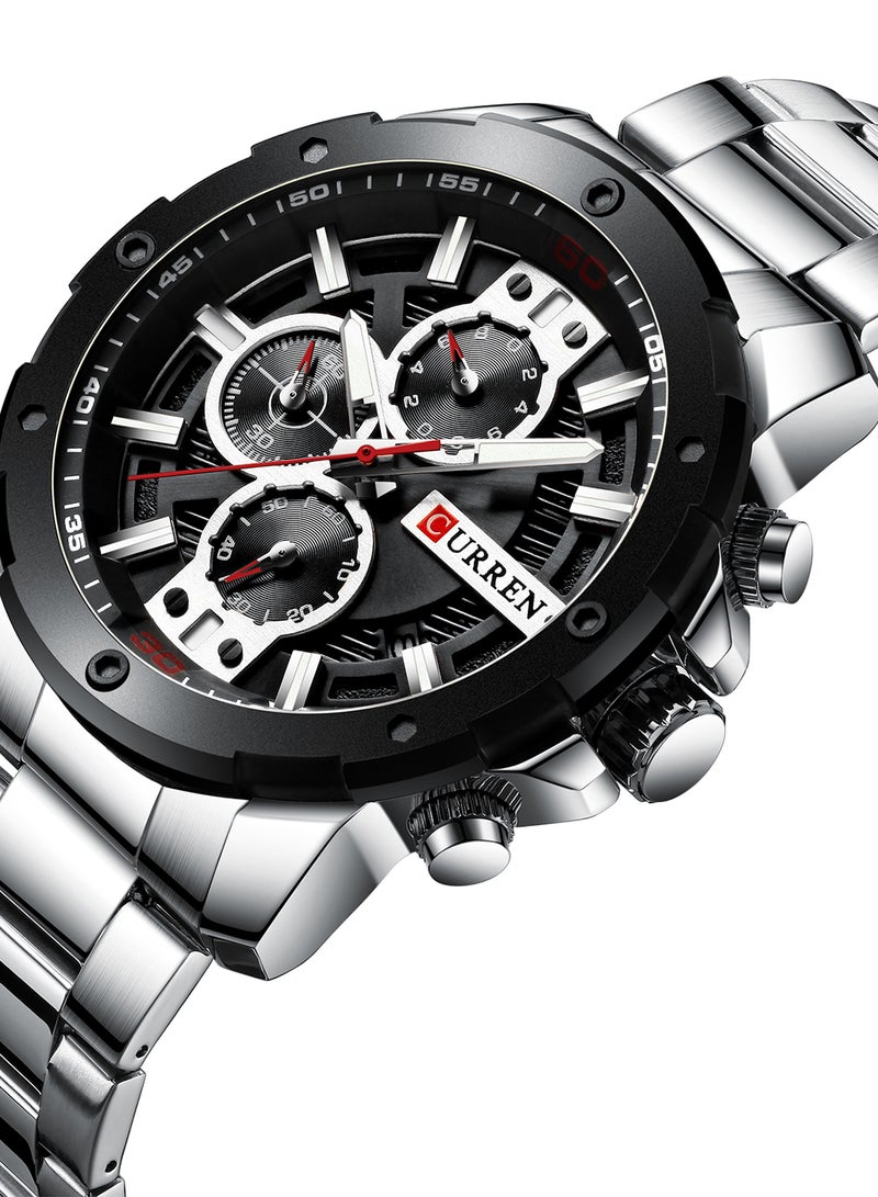 كارين ساعة يد كوارتز كاجوال كرونوغراف مقاومة للماء بسوار من الستانلس ستيل طراز 8336 - 49 مم - فضي للرجال - Image 2