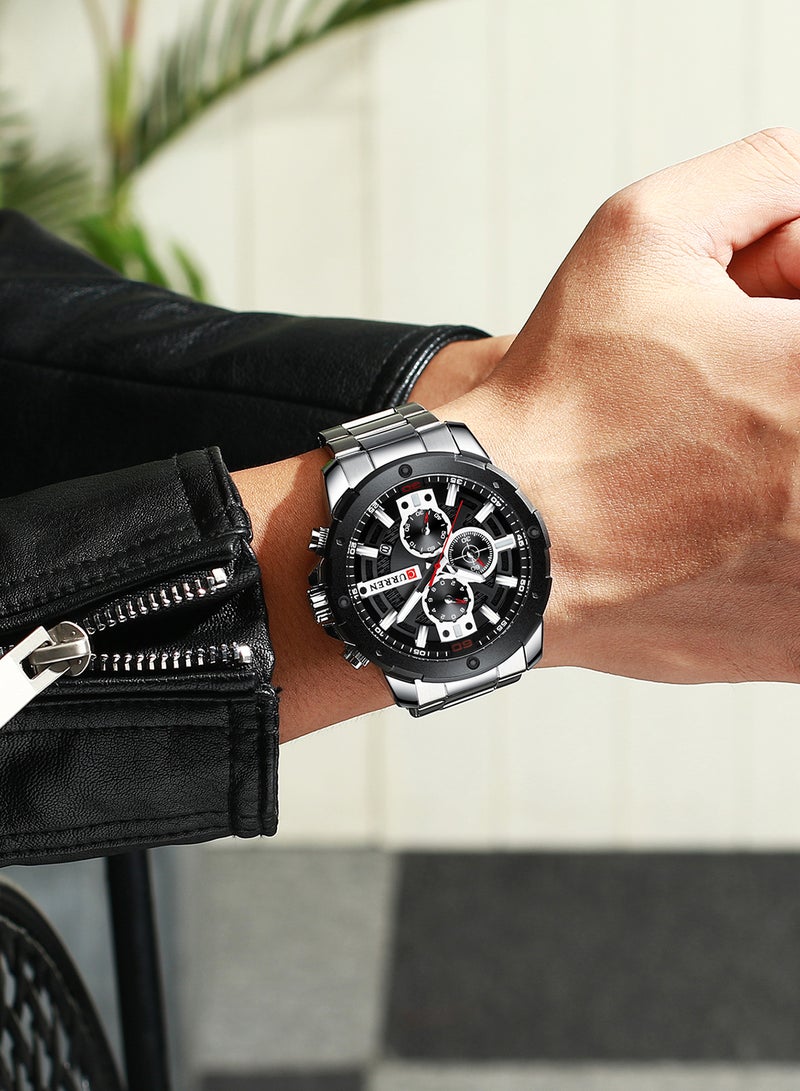 كارين ساعة يد كوارتز كاجوال كرونوغراف مقاومة للماء بسوار من الستانلس ستيل طراز 8336 - 49 مم - فضي للرجال - Image 3