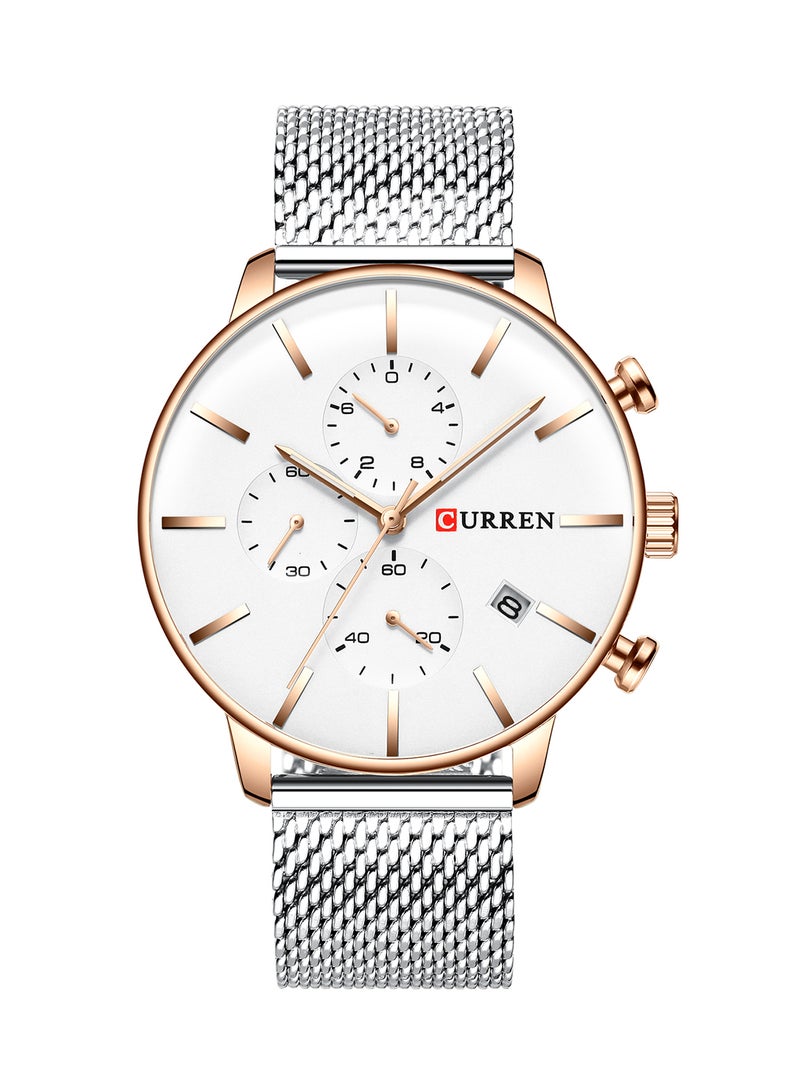 كارين ساعة يد كوارتز كاجوال كرونوغراف مقاومة للماء بسوار من الستانلس ستيل وسوار شبكي مقاس 8339 - 43 مم - لون فضي للرجال - Image 1