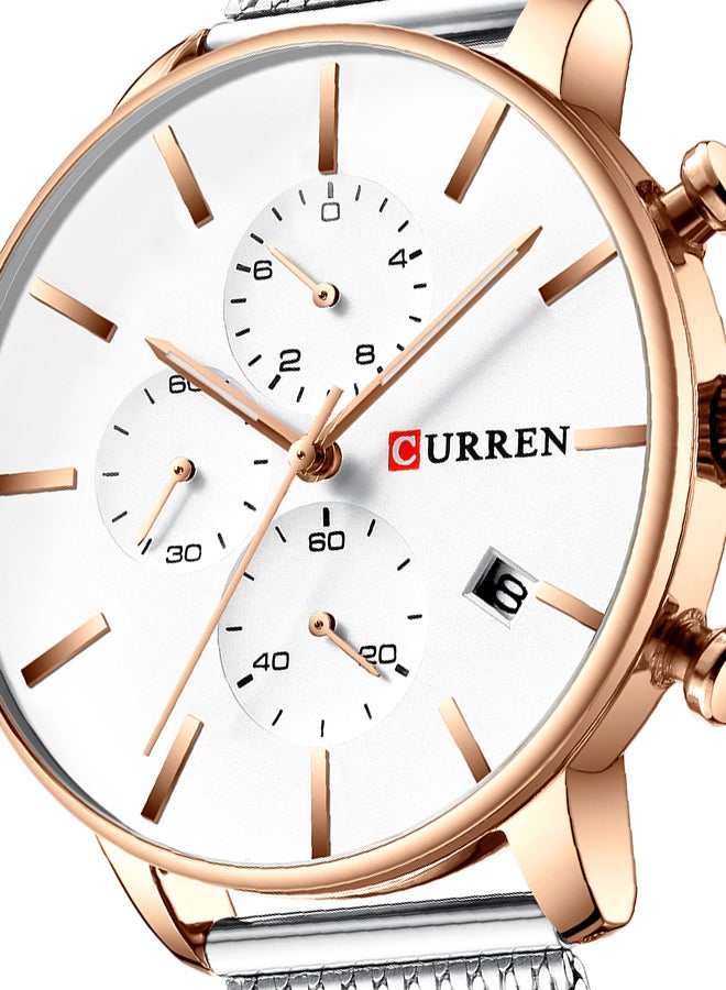 كارين ساعة يد كوارتز كاجوال كرونوغراف مقاومة للماء بسوار من الستانلس ستيل وسوار شبكي مقاس 8339 - 43 مم - لون فضي للرجال - Image 4