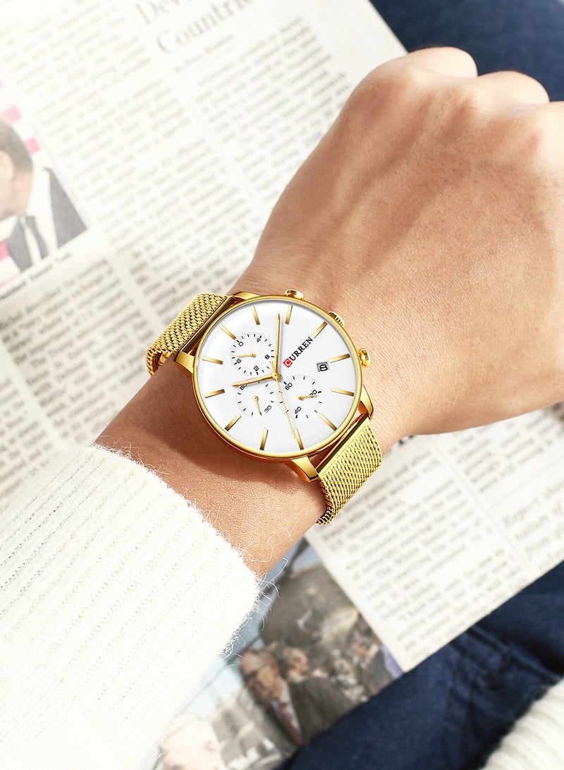 CURREN Men's Chronograph Waterproof Stainless Steel Mesh BAnd Casual Quartz Watch 8339 - 43 mm - Gold - Image 3