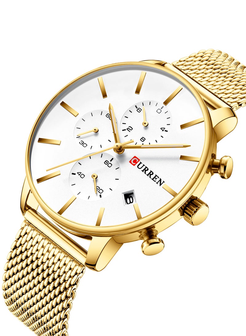 CURREN Men's Chronograph Waterproof Stainless Steel Mesh BAnd Casual Quartz Watch 8339 - 43 mm - Gold - Image 2
