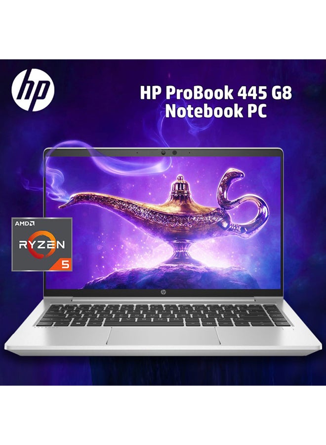 Probook 445 G8 UMA Laptop With 14-Inch Display, Ryzen 5-5600U Processor/8GB RAM/512GB SSD/AMD Radeon Pro/Windows 11 English/Arabic Silver