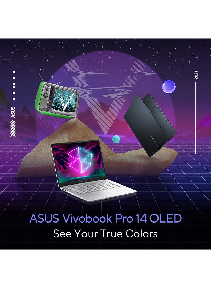 Vivobook Pro OLED M3500QC-OLED1R5W Creator Laptop With 15.6-Inch FHD Display, Ryzen 5000 H-Series Processor / 8GB RAM / 512GB SSD / 4GB NVIDIA GeForce RTX 3050 Graphics / Win 11 Home / English/Arabic Cool Silver