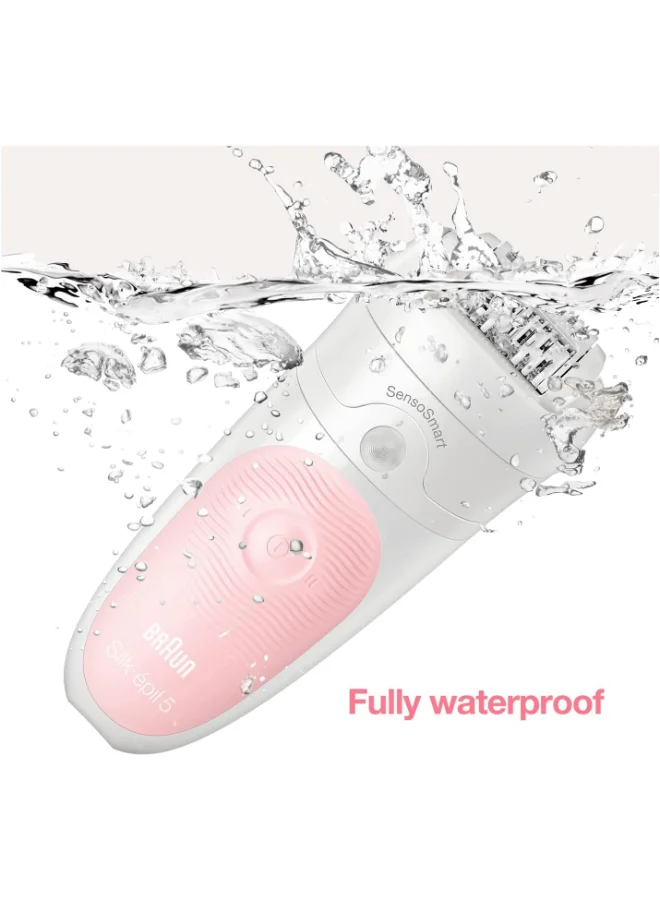 BRAUN Silk Epil SES 5820 Wet & Dry Epilator + 4 Extras incl. Bikini Styler & Pouch White 19.7x7x26cm
