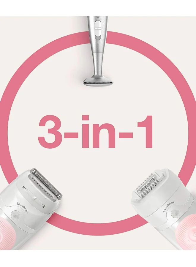BRAUN Silk Epil SES 5820 Wet & Dry Epilator + 4 Extras incl. Bikini Styler & Pouch White 19.7x7x26cm