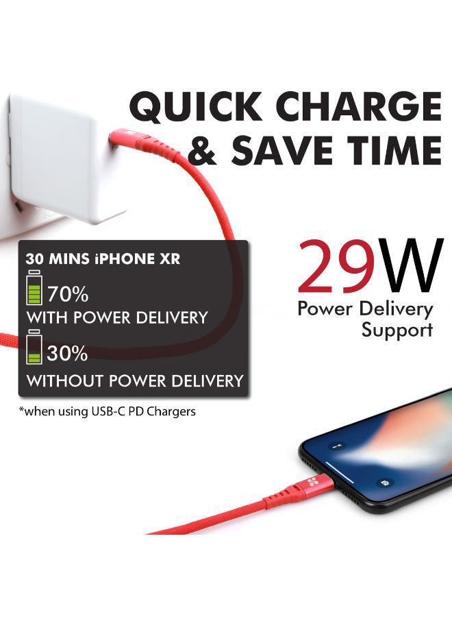 PROMATE Type-C To Apple MFi Certified Charging Cable Red - Image 5