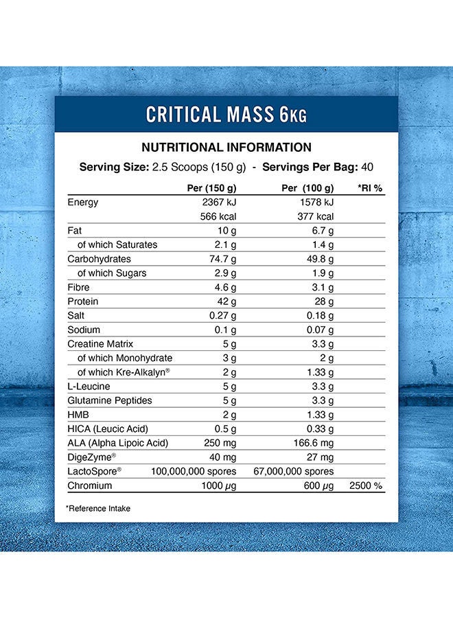 Critical Mass Lean Mass Gainz Vanilla Flavour -6Kg