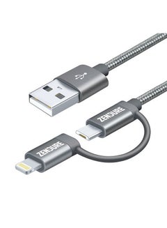 زينديور كابل لشحن ومزامنة البيانات 2 في 1 بمنفذ مايكرو USB رمادي  - Image 3