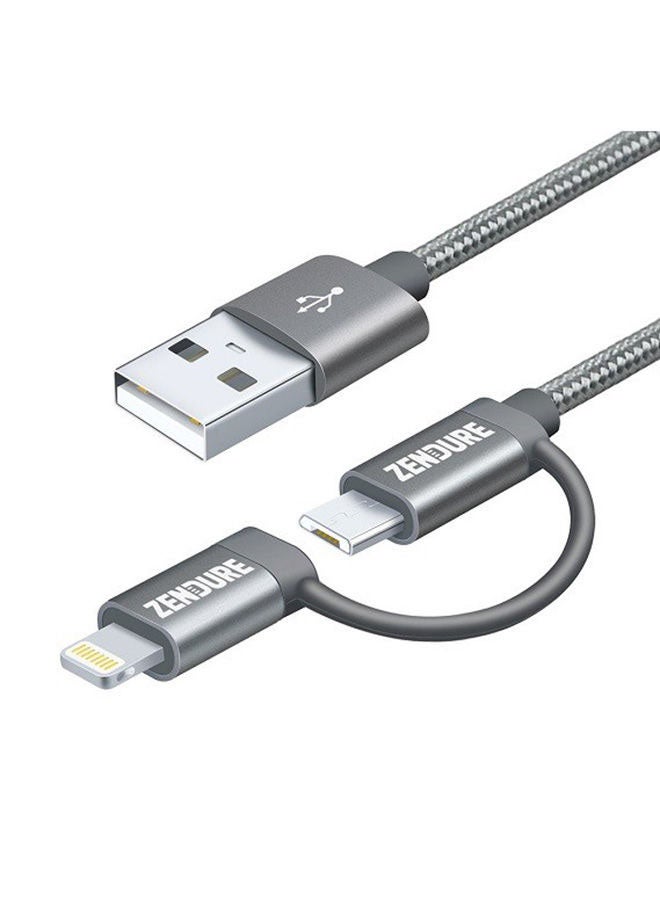زينديور - كابل لشحن ومزامنة البيانات 2 في 1 بمنفذ مايكرو USB رمادي - Image 1