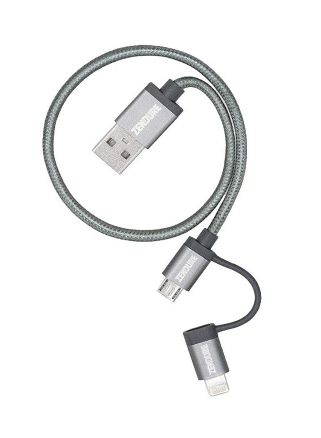 زينديور - كابل لشحن ومزامنة البيانات 2 في 1 بمنفذ مايكرو USB رمادي - Image 1