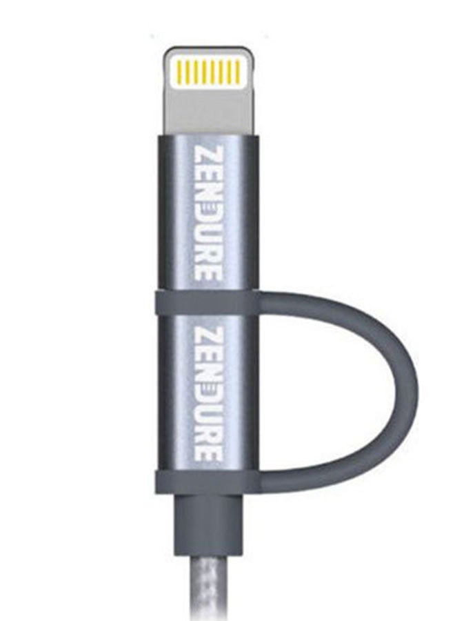 زينديور - كابل لشحن ومزامنة البيانات 2 في 1 بمنفذ مايكرو USB رمادي - Image 1