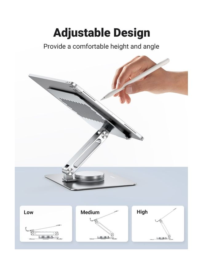 Ugreen - iPad Stand Tablet Holder 360° Adjustable with Rotating Base, Foldable iPad holder for Desk, Compatible with iPad Pro/ Air/ Mini and Galaxy Tab S8,MatePad Pro,Xiaomi Pad,Yoga Tab Silver Silver - Image 1