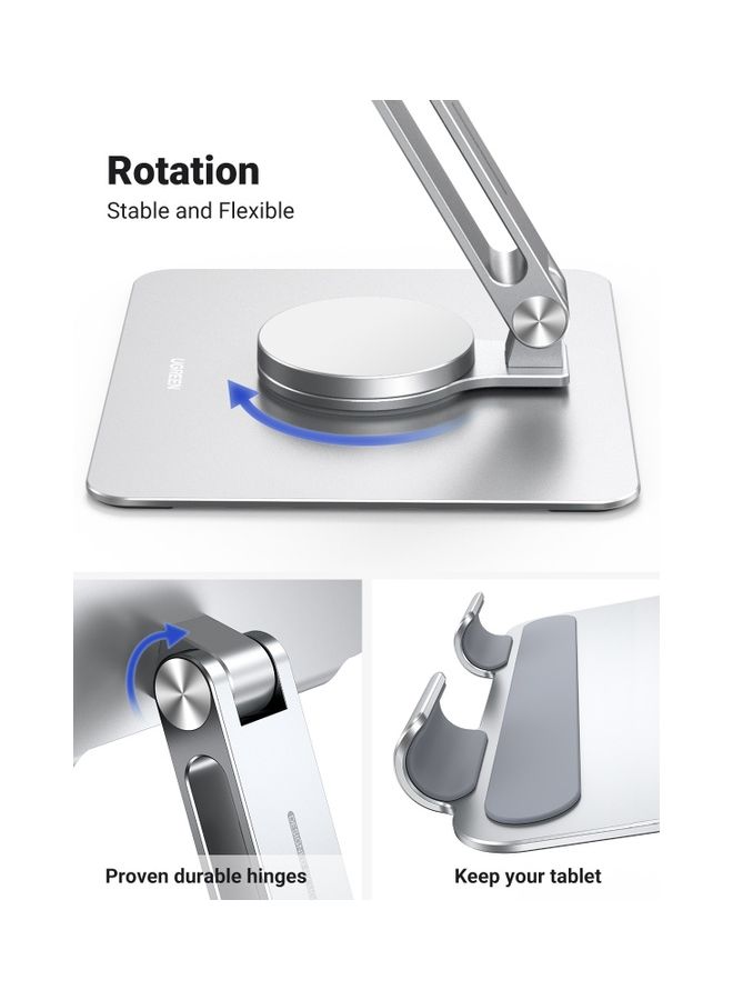 Ugreen - iPad Stand Tablet Holder 360° Adjustable with Rotating Base, Foldable iPad holder for Desk, Compatible with iPad Pro/ Air/ Mini and Galaxy Tab S8,MatePad Pro,Xiaomi Pad,Yoga Tab Silver Silver - Image 1