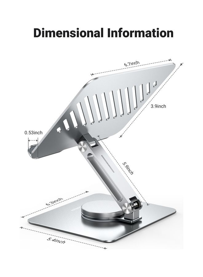 Ugreen - iPad Stand Tablet Holder 360° Adjustable with Rotating Base, Foldable iPad holder for Desk, Compatible with iPad Pro/ Air/ Mini and Galaxy Tab S8,MatePad Pro,Xiaomi Pad,Yoga Tab Silver Silver - Image 1