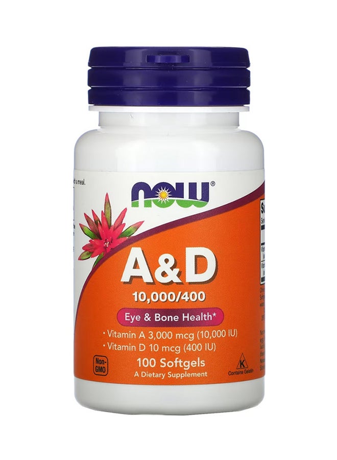 A And D 10000/400 IU Essential Nutrition Dietary Supplement - 100 Softgels
