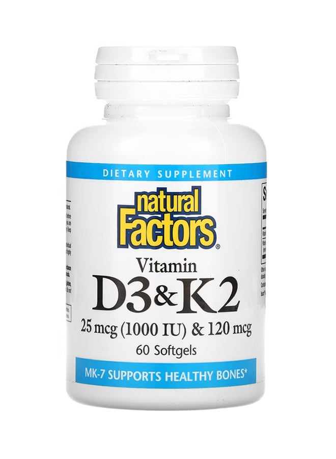 natural Factors Vitamin D3 And K2 Dietary Supplement - 60 Softgels - Image 1