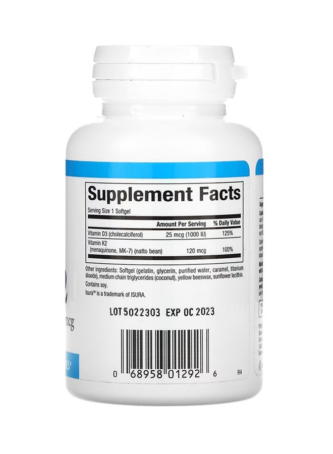 natural Factors Vitamin D3 And K2 Dietary Supplement - 60 Softgels - Image 2