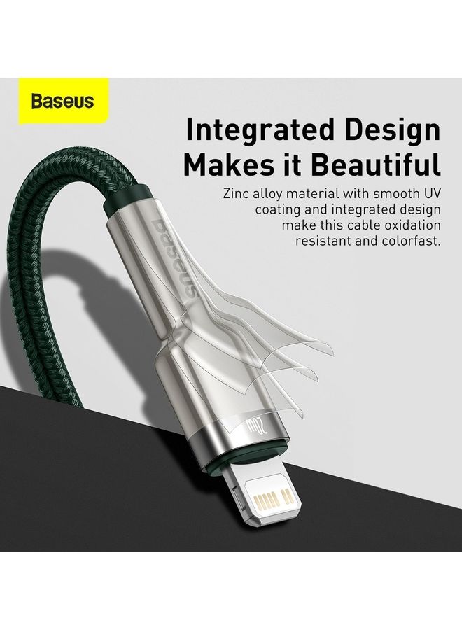 Baseus - USB C to Lightning Braided Nylon Fast Charging Data Transfer Cable 20W Power Delivery for iPhone 14/ 14 Pro Max/ 13 Pro/13 Pro Max/13/13 mini/ iPad 9/ 12 mini/12/12 Pro and All Lightning Series Green - Image 1