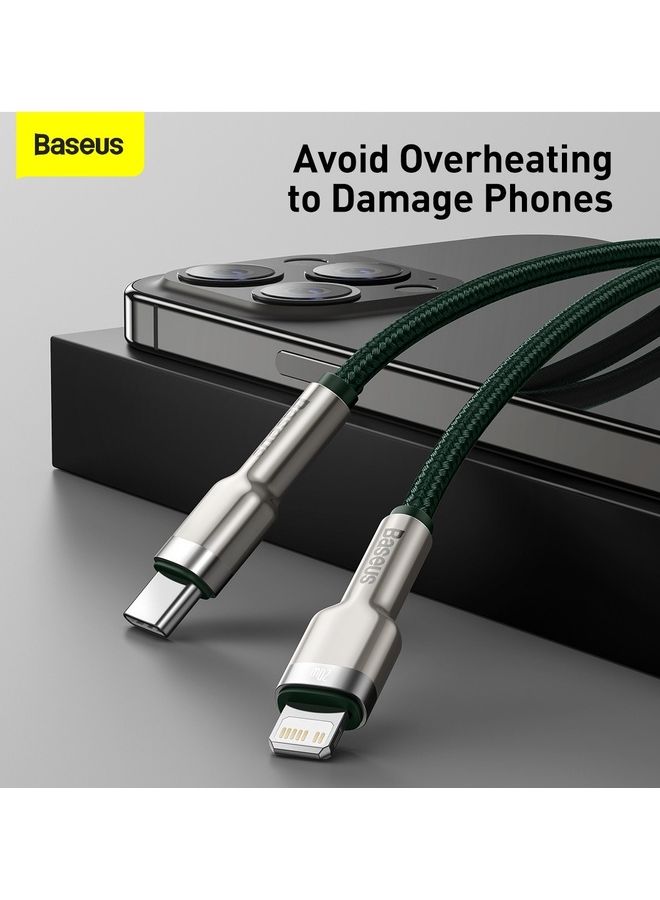 Baseus - USB C to Lightning Braided Nylon Fast Charging Data Transfer Cable 20W Power Delivery for iPhone 14/ 14 Pro Max/ 13 Pro/13 Pro Max/13/13 mini/ iPad 9/ 12 mini/12/12 Pro and All Lightning Series Green - Image 1