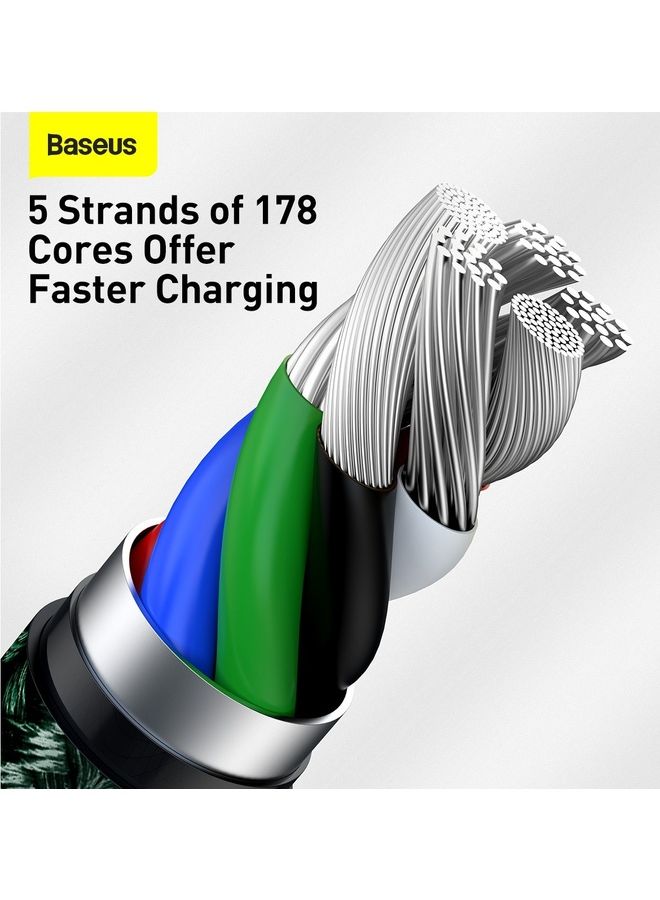 Baseus - USB C to Lightning Braided Nylon Fast Charging Data Transfer Cable 20W Power Delivery for iPhone 14/ 14 Pro Max/ 13 Pro/13 Pro Max/13/13 mini/ iPad 9/ 12 mini/12/12 Pro and All Lightning Series Green - Image 1