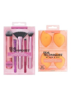REAL TECHNIQUES Artist Essentials Makeup Brush Set For Foundation, Blush, Highlighter, Eyeshadow, Liner, Synthetic Bristles, Vegan & Cruelty-Free, 5 Piece And 4 Miracle Complexion Sponge Multicolour  - Image 1