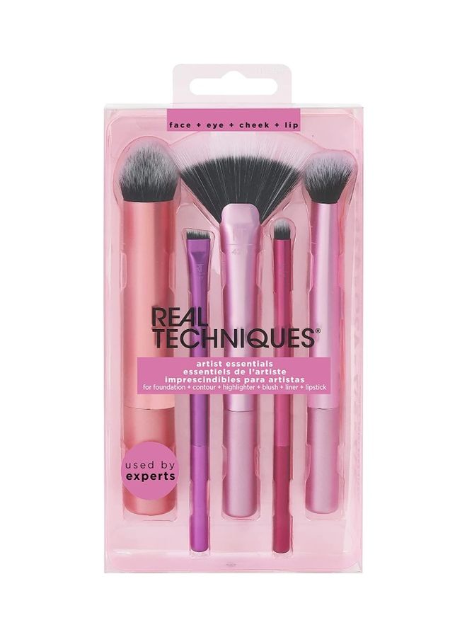 ريل تكنيكس مجموعة فرش مكياج أساسية للفنانين للأساس، أحمر الخدود، الهايلايتر، ظلال العيون، محدد العيون، شعيرات صناعية، نباتية وخالية من القسوة، 5 قطع و 4 إسفنجات معجزة لتوحيد اللون - Image 2