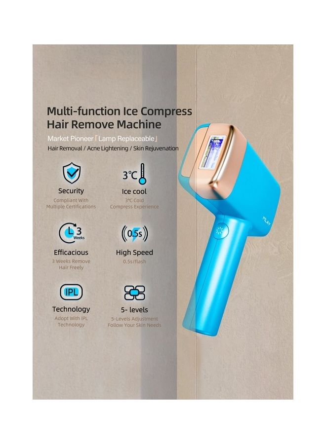 ملاي جهاز إزالة الشعر بالليزر IPL بدون ألم، 3 درجات، ضغط بارد، 5 مستويات، 500000 نبضة، أزرق سماوي أزرق سماوي - Image 2