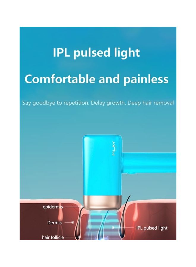 ملاي جهاز إزالة الشعر بالليزر IPL بدون ألم، 3 درجات، ضغط بارد، 5 مستويات، 500000 نبضة، أزرق سماوي أزرق سماوي - Image 3