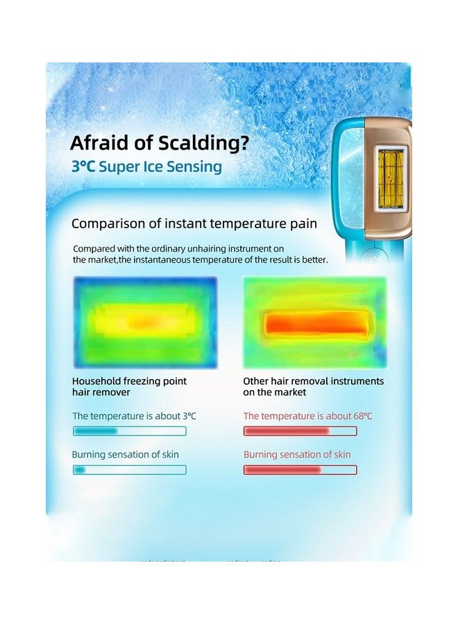 ملاي جهاز إزالة الشعر بالليزر IPL بدون ألم، 3 درجات، ضغط بارد، 5 مستويات، 500000 نبضة، أزرق سماوي أزرق سماوي - Image 4