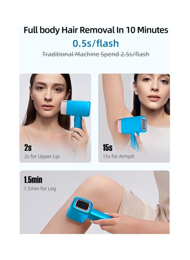 ملاي جهاز إزالة الشعر بالليزر IPL بدون ألم، 3 درجات، ضغط بارد، 5 مستويات، 500000 نبضة، أزرق سماوي أزرق سماوي - Image 5