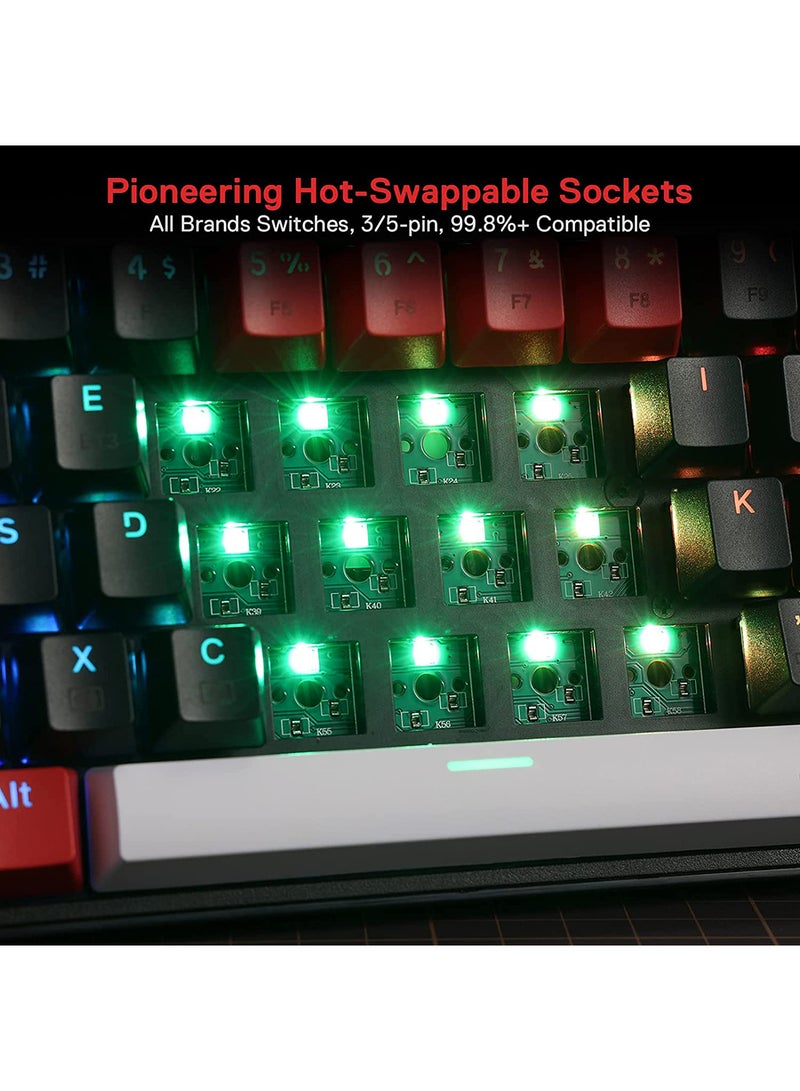 REDRAGON - Redragon K628 PRO 75% 3-Mode Wireless RGB Gaming Keyboard, 78 Keys Hot-Swappable Compact Mechanical Keyboard w/Hot-Swap Free-Mod PCB Socket, Dedicated Arrow Keys & Numpad, Red Switch - Image 1