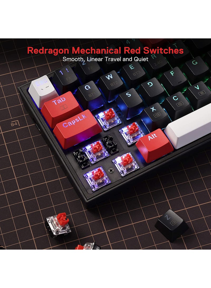 REDRAGON - Redragon K628 PRO 75% 3-Mode Wireless RGB Gaming Keyboard, 78 Keys Hot-Swappable Compact Mechanical Keyboard w/Hot-Swap Free-Mod PCB Socket, Dedicated Arrow Keys & Numpad, Red Switch - Image 1