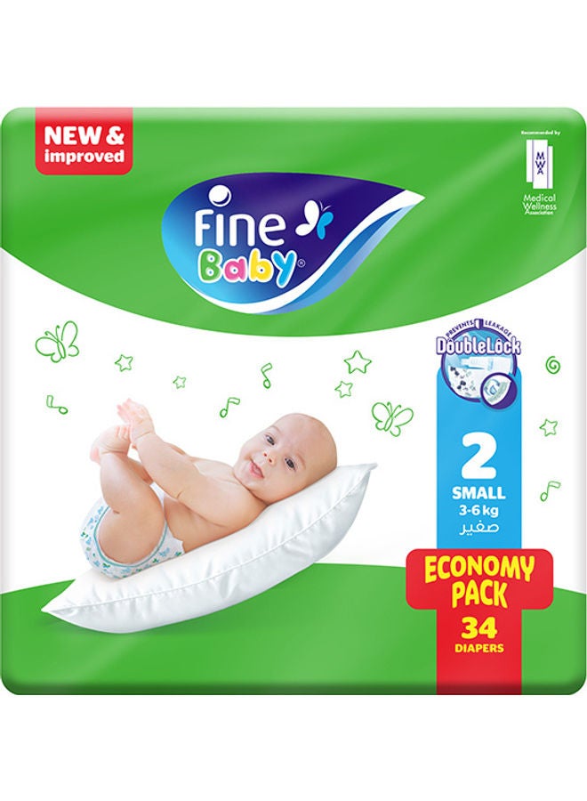 Fine Baby Baby Diapers Size 2 (3-6Kg) Medium, 34 Count  With The New Double Lock Leak Barriers  - Image 1