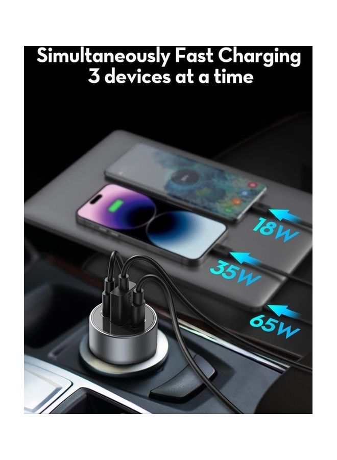 RAVPOWER PD100W 3-Port Car Charger Global Version Grey  - Image 3
